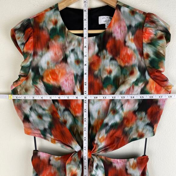 NWT J. Crew Liberty® Hazy Days Dress Size 6 Red Black Cotton Midi Puff Sleeve - Picture 13 of 14